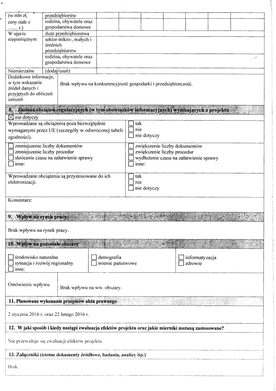 Niemierzaine (dodaj/usun) Dodatkowe informacje, w tym wskazanie Brak wpiywu na konkurencyjnosc gospodarki i przedsi^biorczosc. zrodet danych i przyj^tych do obiiczen zatozen 8.