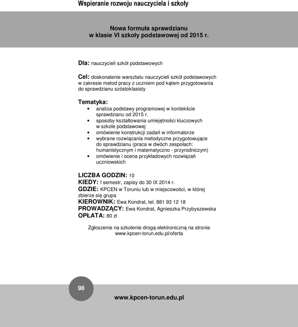 analiza podstawy programowej w kontekście sprawdzianu od 2015 r.
