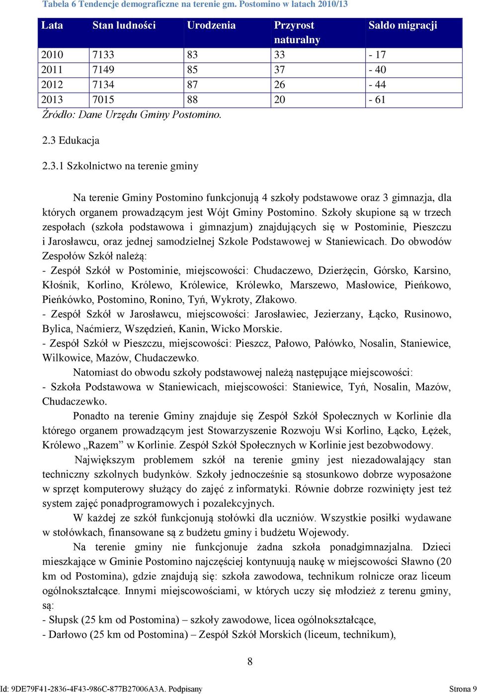 Postomino. 2.3 Edukacja 2.3.1 Szkolnictwo na terenie gminy Na terenie Gminy Postomino funkcjonują 4 szkoły podstawowe oraz 3 gimnazja, dla których organem prowadzącym jest Wójt Gminy Postomino.