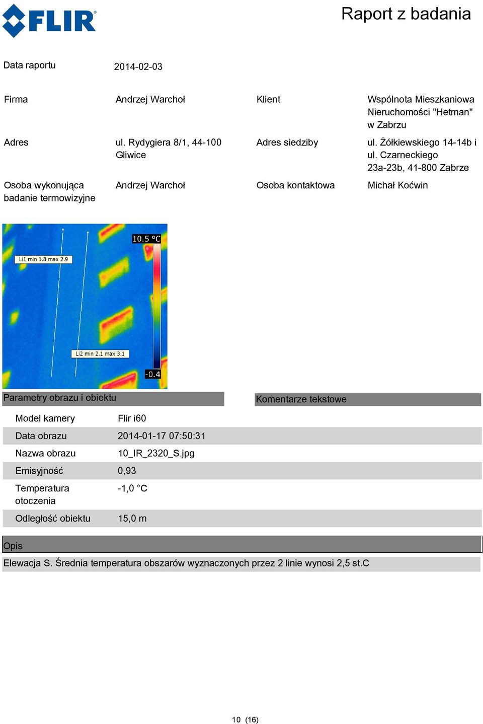 Średnia temperatura obszarów