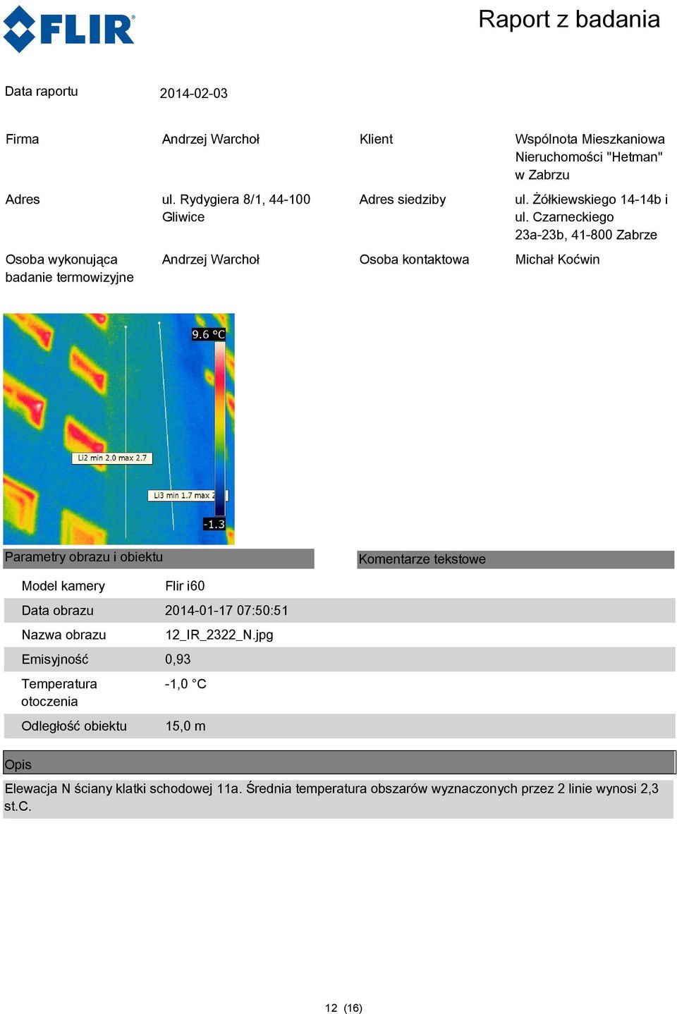 11a. Średnia temperatura obszarów