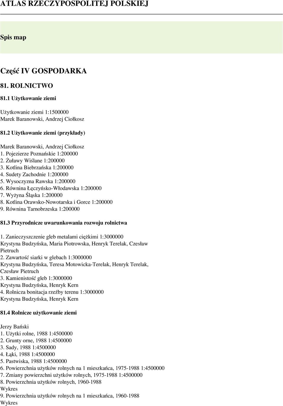 Wysoczyzna Rawska 1:200000 6. Równina Łęczyńsko-Włodawska 1:200000 7. Wyżyna Śląska 1:200000 8. Kotlina Orawsko-Nowotarska i Gorce 1:200000 9. Równina Tarnobrzeska 1:200000 81.