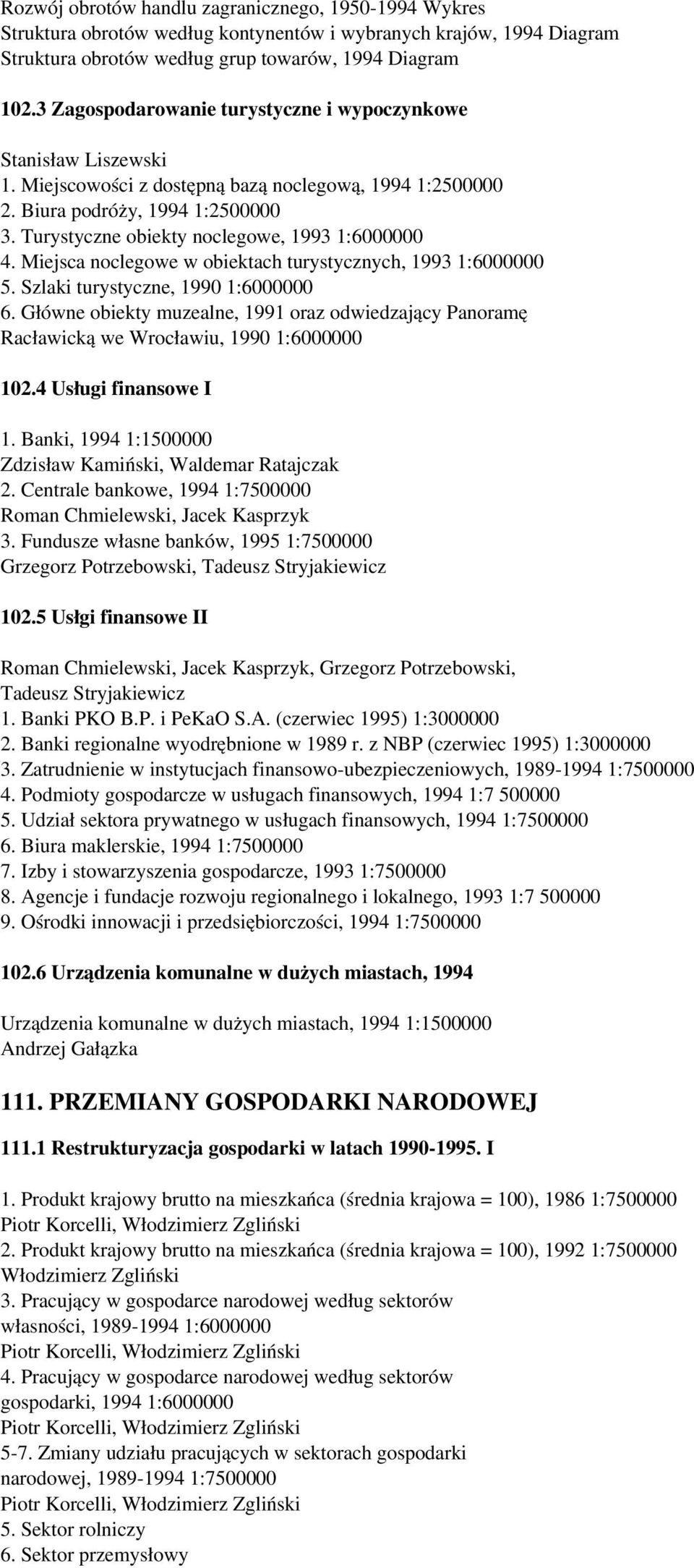 Turystyczne obiekty noclegowe, 1993 1:6000000 4. Miejsca noclegowe w obiektach turystycznych, 1993 1:6000000 5. Szlaki turystyczne, 1990 1:6000000 6.