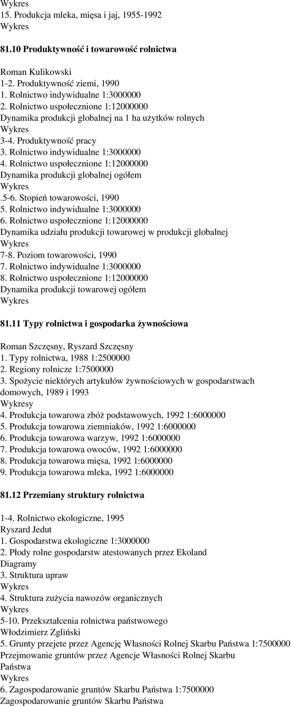 Rolnictwo uspołecznione 1:12000000 Dynamika produkcji globalnej ogółem.5-6. Stopień towarowości, 1990 5. Rolnictwo indywidualne 1:3000000 6.