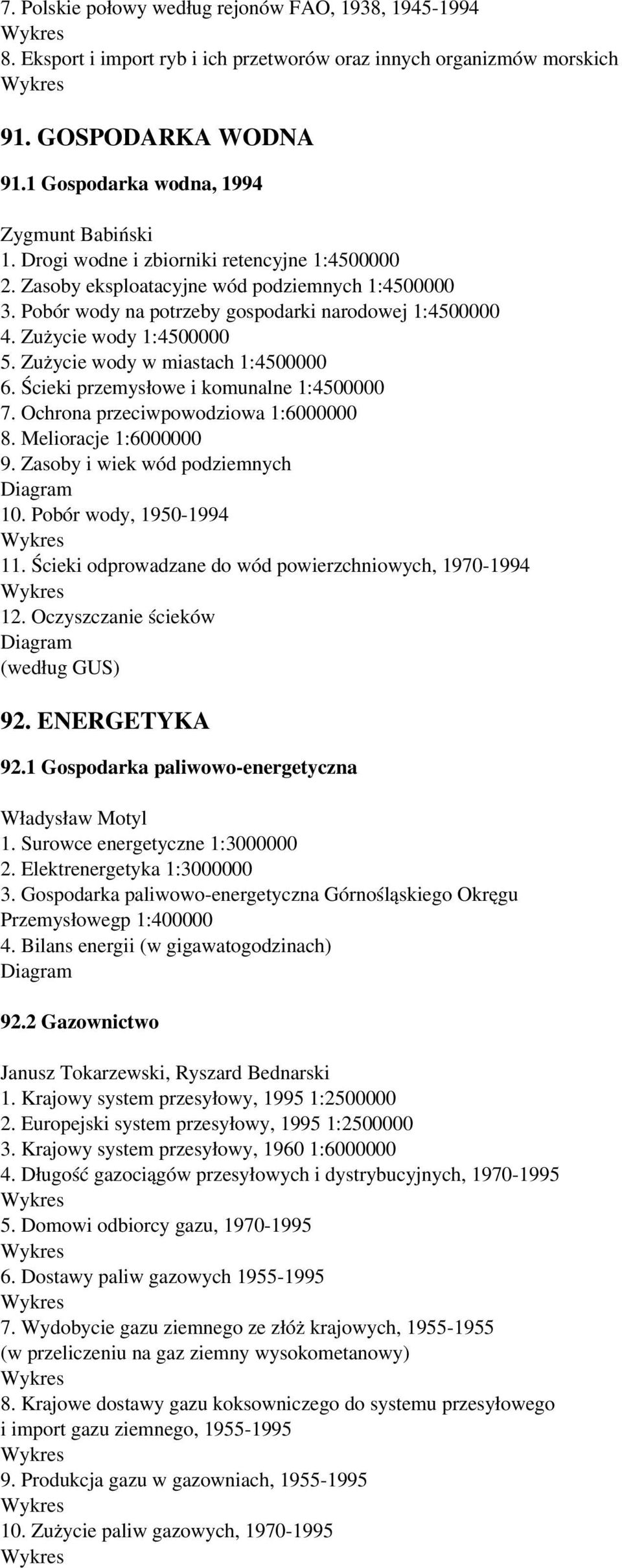 Zużycie wody w miastach 1:4500000 6. Ścieki przemysłowe i komunalne 1:4500000 7. Ochrona przeciwpowodziowa 1:6000000 8. Melioracje 1:6000000 9. Zasoby i wiek wód podziemnych 10.