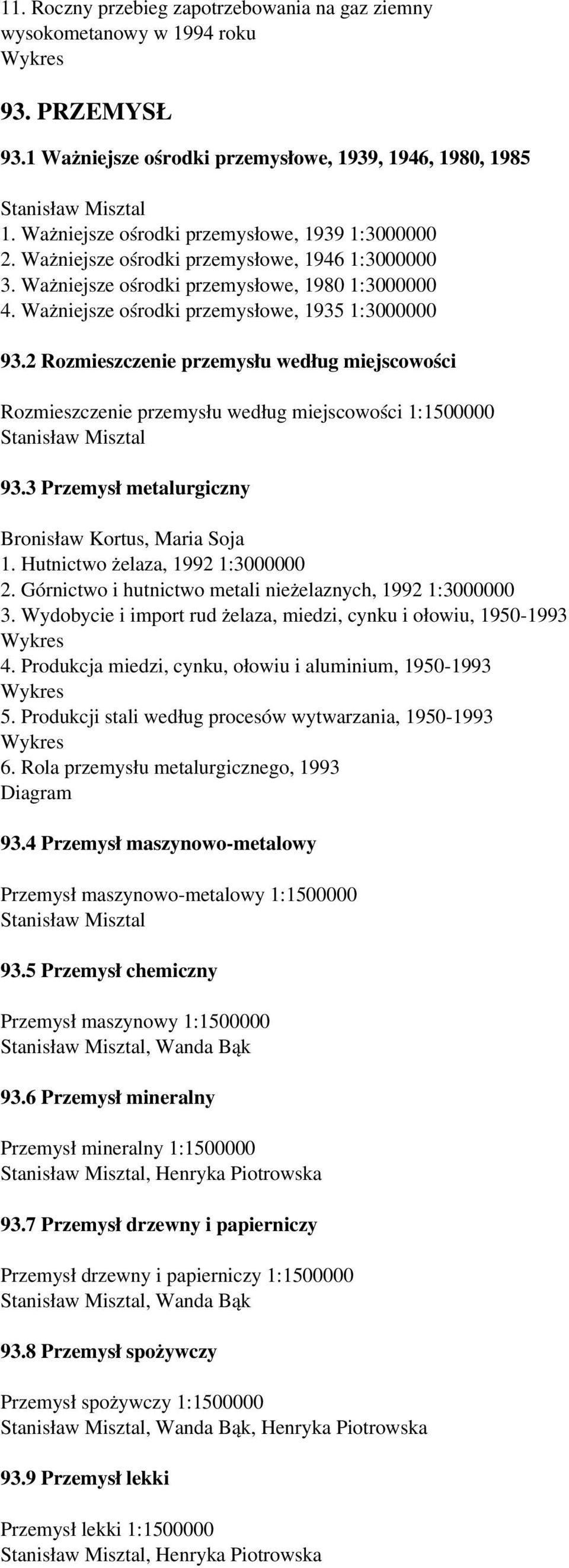 2 Rozmieszczenie przemysłu według miejscowości Rozmieszczenie przemysłu według miejscowości 1:1500000 Stanisław Misztal 93.3 Przemysł metalurgiczny Bronisław Kortus, Maria Soja 1.