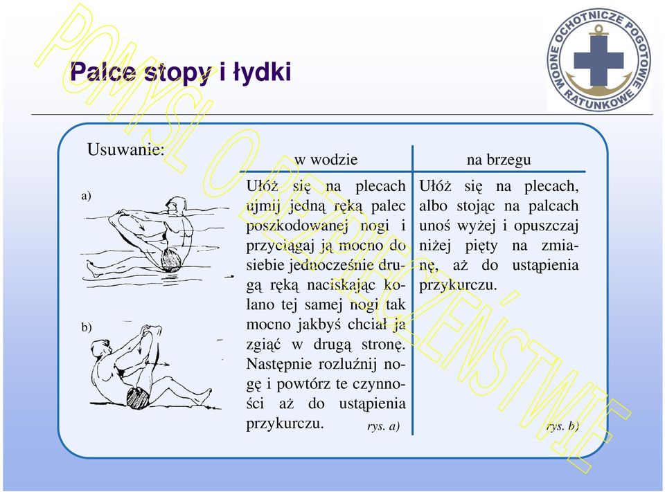 zgiąć w drugą stronę. Następnie rozluźnij nogę i powtórz te czynności aż do ustąpienia przykurczu.