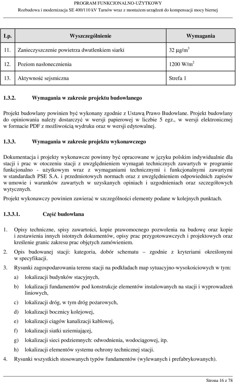 3. Wymagania w zakresie projektu wykonawczego Dokumentacja i projekty wykonawcze powinny być opracowane w języku polskim indywidualnie dla stacji i prac w otoczeniu stacji z uwzględnieniem wymagań