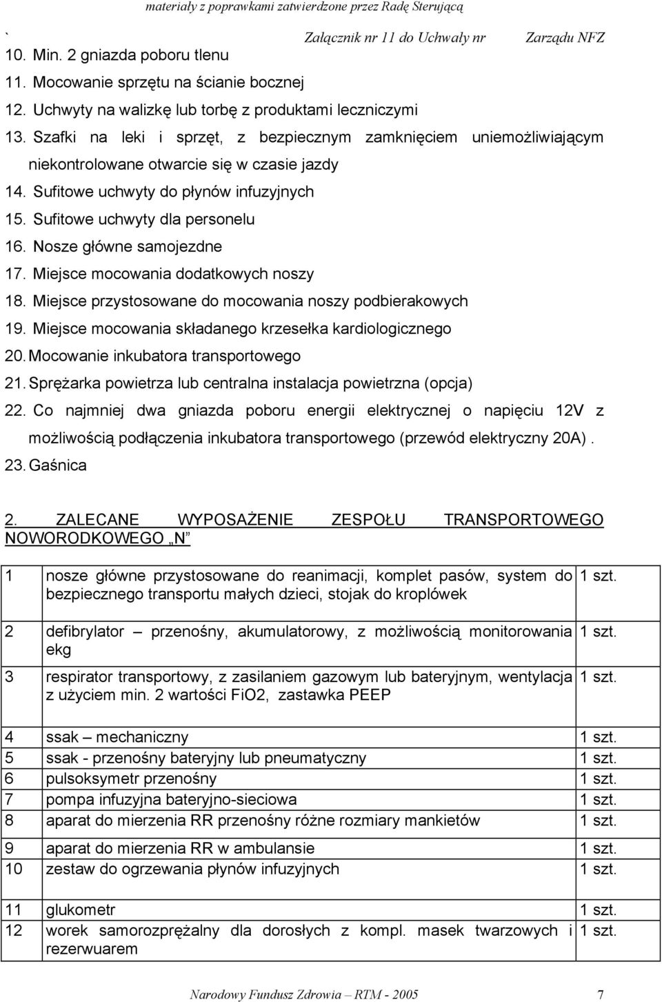 Nosze główne samojezdne 17. Miejsce mocowania dodatkowych noszy 18. Miejsce przystosowane do mocowania noszy podbierakowych 19. Miejsce mocowania składanego krzesełka kardiologicznego 20.