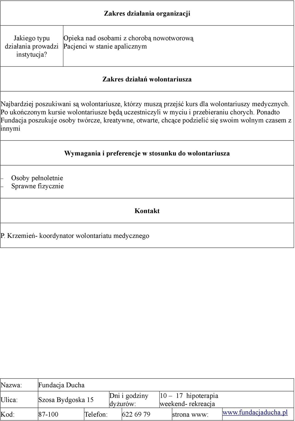 Po ukończonym kursie wolontariusze będą uczestniczyli w myciu i przebieraniu chorych.