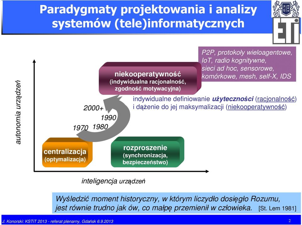 użyecznośc (racjonalność) dążene do jej makymalzacj (nekooperaywność) rozprozene (ynchronzacja, bezpeczeńwo) nelgencja urządzeń Wyśledzć momen