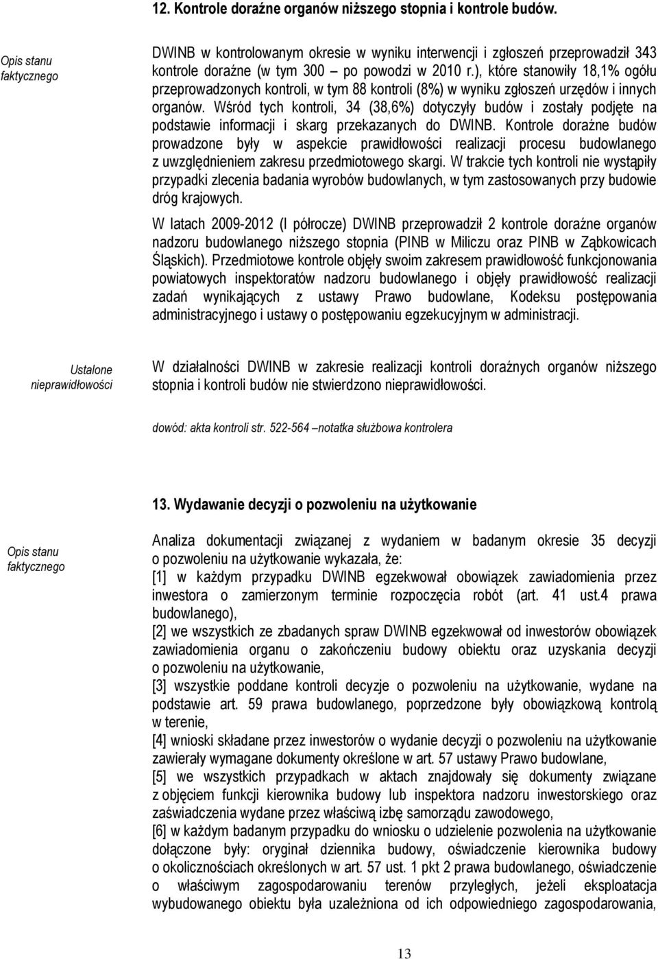 Wśród tych kontroli, 34 (38,6%) dotyczyły budów i zostały podjęte na podstawie informacji i skarg przekazanych do DWINB.