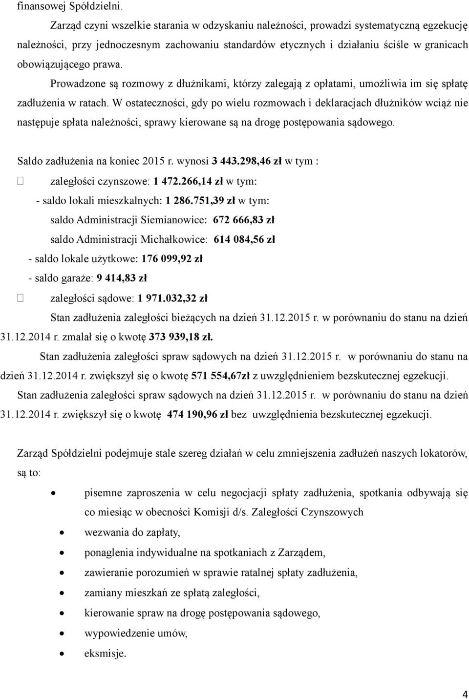 prawa. Prowadzone są rozmowy z dłużnikami, którzy zalegają z opłatami, umożliwia im się spłatę zadłużenia w ratach.