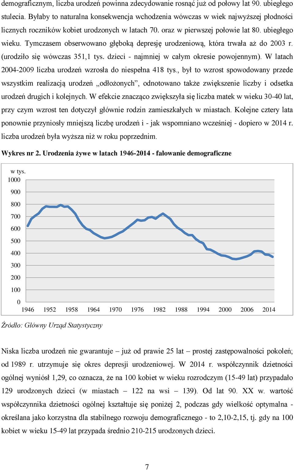 Tymczasem obserwowano głęboką depresję urodzeniową, która trwała aż do 2003 r. (urodziło się wówczas 351,1 tys. dzieci - najmniej w całym okresie powojennym).