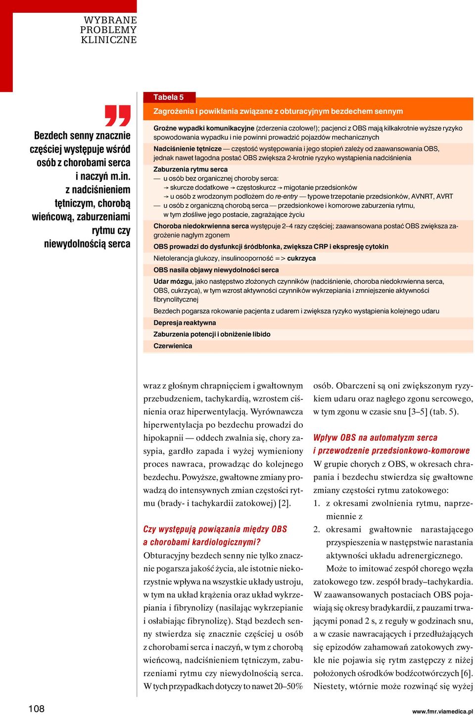 ); pacjenci z OBS mają kilkakrotnie wyższe ryzyko spowodowania wypadku i nie powinni prowadzić pojazdów mechanicznych Nadciśnienie tętnicze częstość występowania i jego stopień zależy od