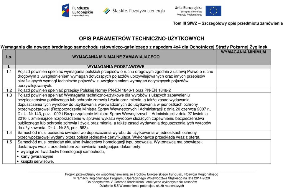 1 Pojazd powinien spełniać wymagania polskich przepisów o ruchu drogowym zgodnie z ustawą Prawo o ruchu drogowym z uwzględnieniem wymagań dotyczących pojazdów uprzywilejowanych oraz innych przepisów