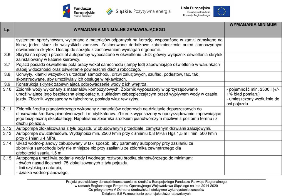 6 Skrytki na sprzęt i przedział autopompy wyposażone w oświetlenie LED: główny wyłącznik oświetlenia skrytek zainstalowany w kabinie kierowcy. 3.