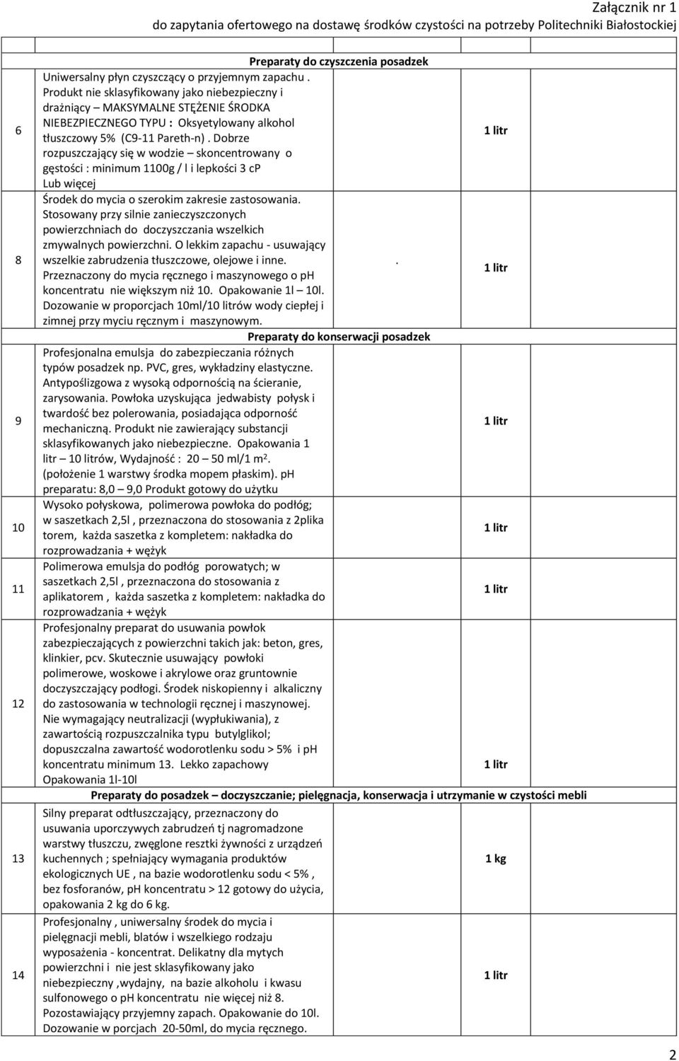 Dobrze rozpuszczający się w wodzie skoncentrowany o gęstości : minimum 1100g / l i lepkości 3 cp Lub więcej Środek do mycia o szerokim zakresie zastosowania.