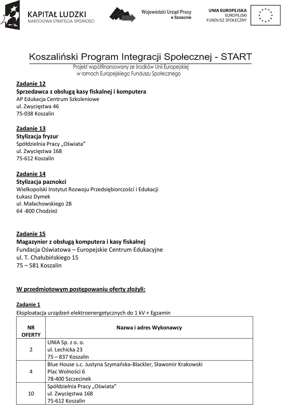 Małachowskiego B 6-800 Chodzież Zadanie 1 Magazynier z obsługą komputera i kasy fiskalnej Fundacja Oświatowa Europejskie Centrum Edukacyjne W przedmiotowym
