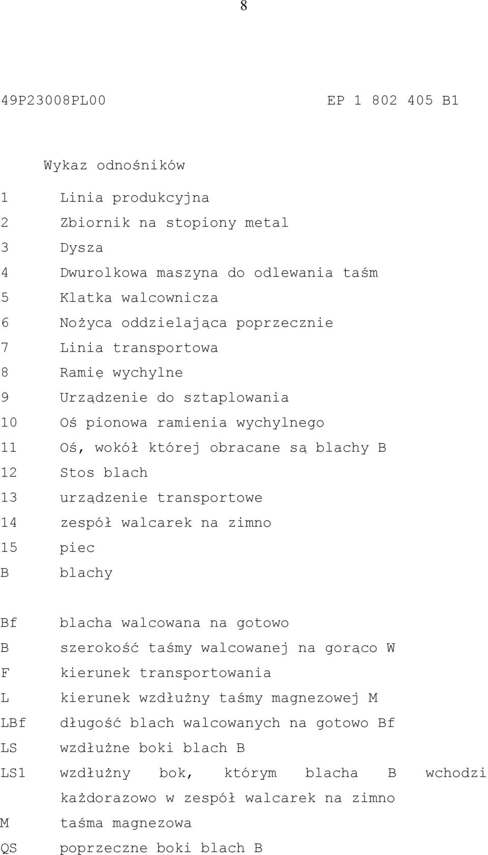 transportowe zespół walcarek na zimno piec blachy Bf B F L LBf LS LS1 M QS blacha walcowana na gotowo szerokość taśmy walcowanej na gorąco W kierunek transportowania kierunek wzdłużny