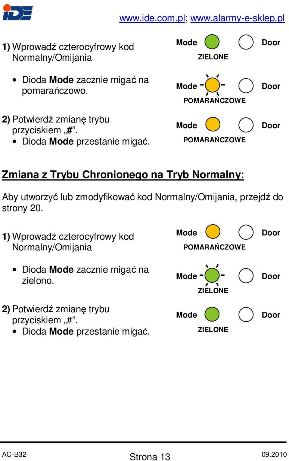 POMARAŃCZOWE POMARAŃCZOWE Zmiana z Trybu Chronionego na Tryb Normalny: Aby utworzyć lub zmodyfikować kod