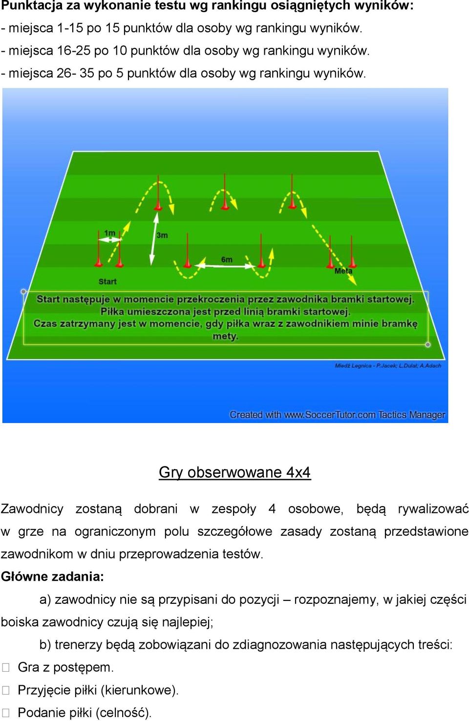 Gry obserwowane 4x4 Zawodnicy zostaną dobrani w zespoły 4 osobowe, będą rywalizować w grze na ograniczonym polu szczegółowe zasady zostaną przedstawione zawodnikom w dniu