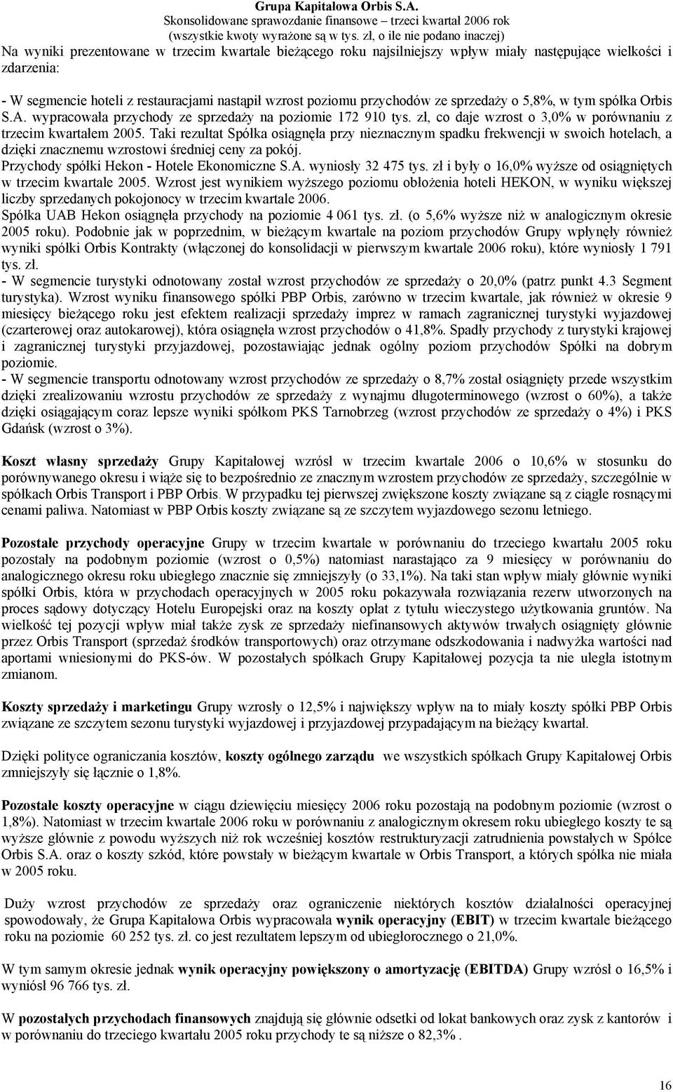 Taki rezultat Spółka osiągnęła przy nieznacznym spadku frekwencji w swoich hotelach, a dzięki znacznemu wzrostowi średniej ceny za pokój. Przychody spółki Hekon - Hotele Ekonomiczne S.A.