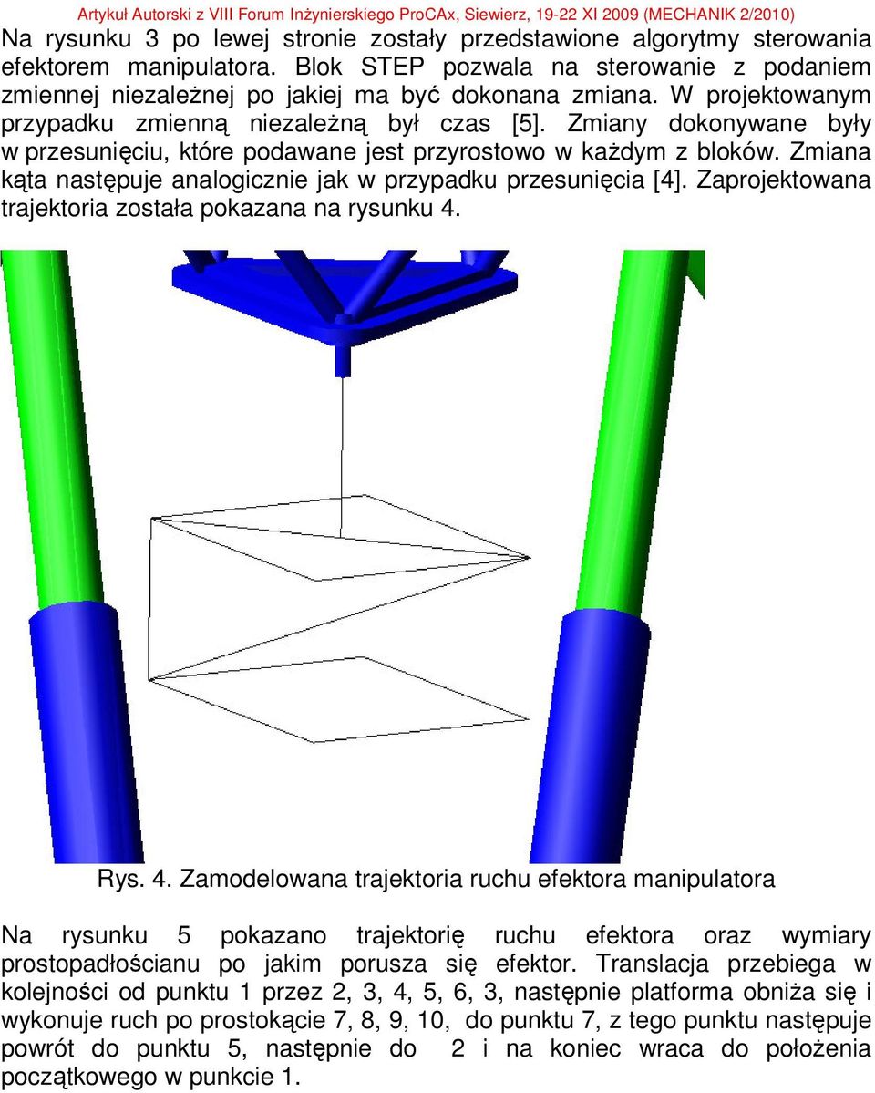 Zmiana kąta następuje analogicznie jak w przypadku przesunięcia [4]. Zaprojektowana trajektoria została pokazana na rysunku 4.