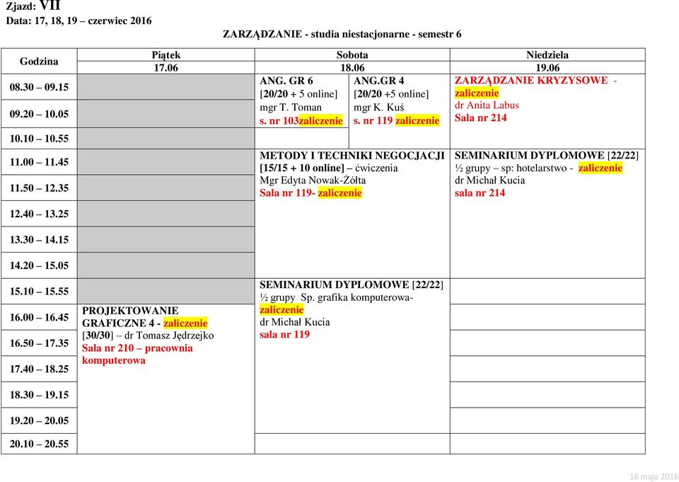 nr 119 zaliczenie Sala nr 214 METODY I TECHNIKI NEGOCJACJI [15/15 + 10 online] ćwiczenia Mgr Edyta Nowak-Żółta - zaliczenie