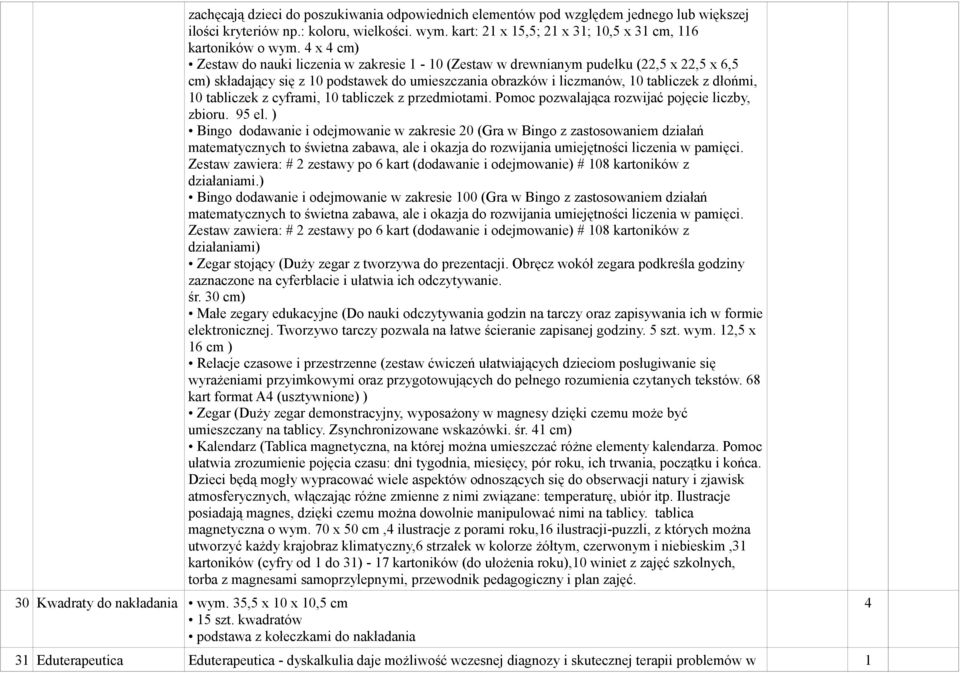 cyframi, 0 tabliczek z przedmiotami. Pomoc pozwalająca rozwijać pojęcie liczby, zbioru. 95 el.