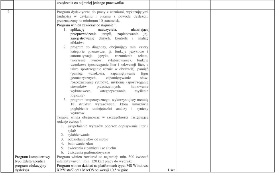 aplikację nauczyciela, ułatwiającą przeprowadzenie terapii, zaplanowanie jej, zarejestrowanie danych, kontrolę i analizę efektów; 2. program do diagnozy, obejmujący min.