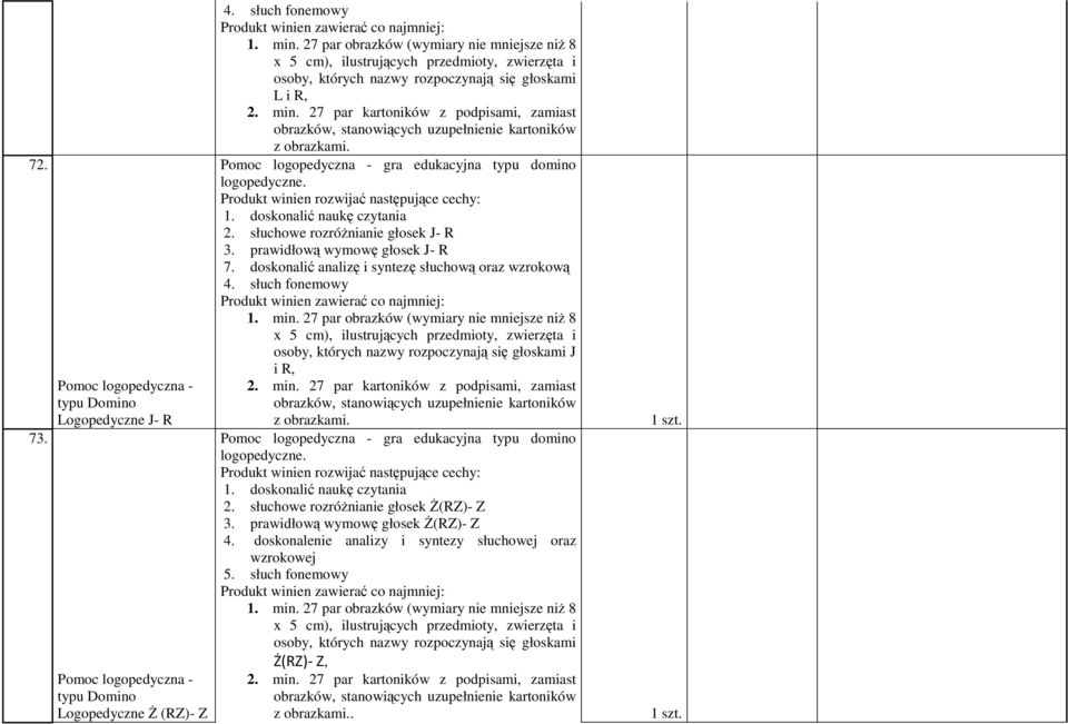 27 par kartoników z podpisami, zamiast obrazków, stanowiących uzupełnienie kartoników z obrazkami. Pomoc logopedyczna - gra edukacyjna typu domino logopedyczne. 1. doskonalić naukę czytania 2.