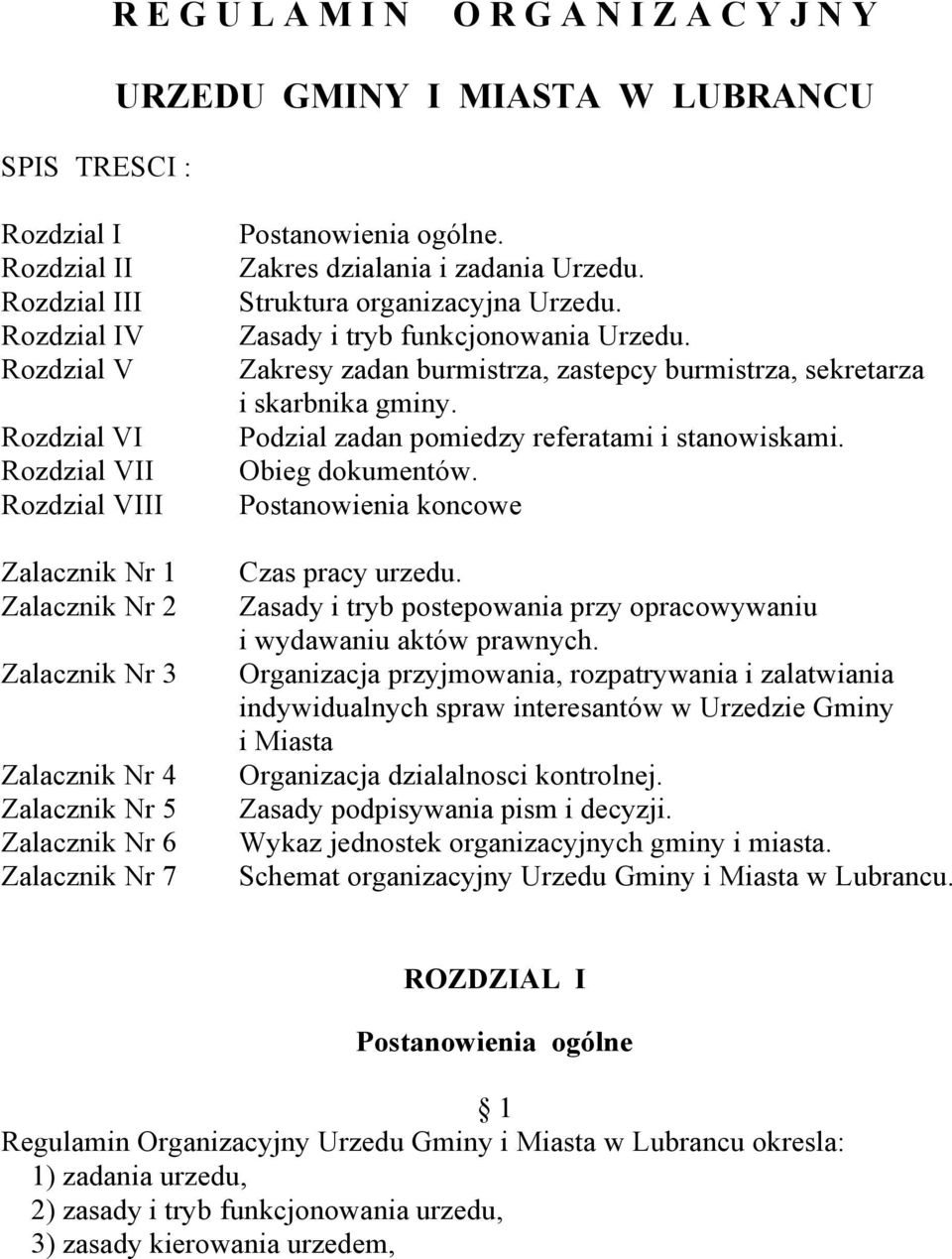 Zasady i tryb funkcjonowania Urzedu. Zakresy zadan burmistrza, zastepcy burmistrza, sekretarza i skarbnika gminy. Podzial zadan pomiedzy referatami i stanowiskami. Obieg dokumentów.
