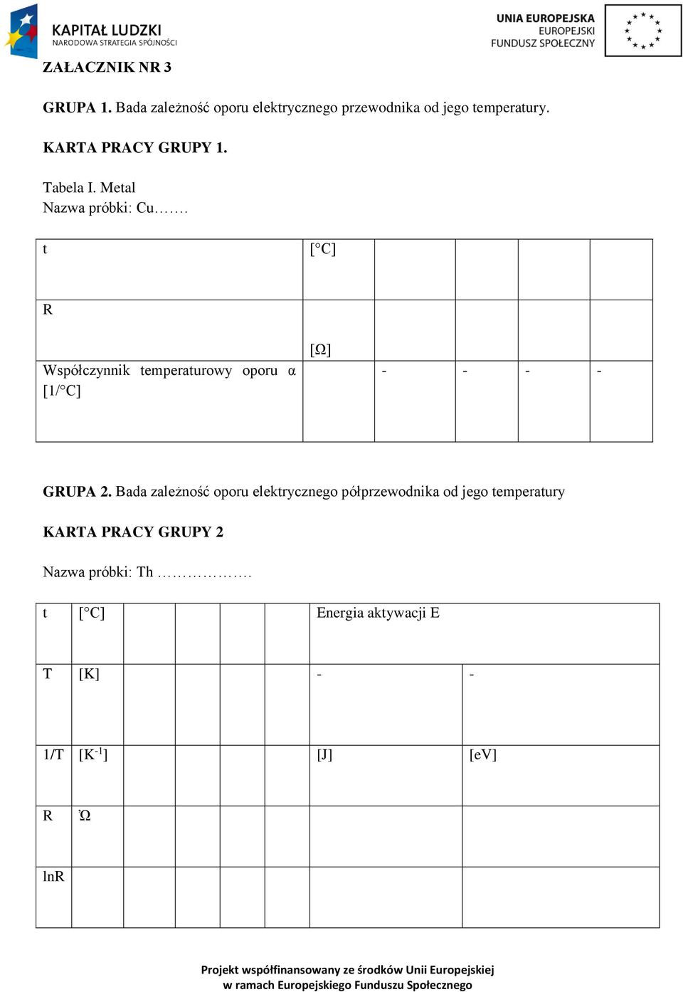 t [ C] R Współczynnik temperaturowy oporu α [1/ C] [Ω] - - - - GRUPA 2.