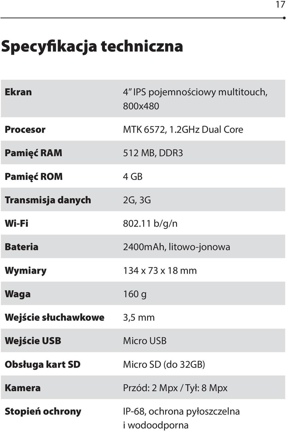 800x480 MTK 6572, 1.2GHz Dual Core 512 MB, DDR3 4 GB 2G, 3G 802.