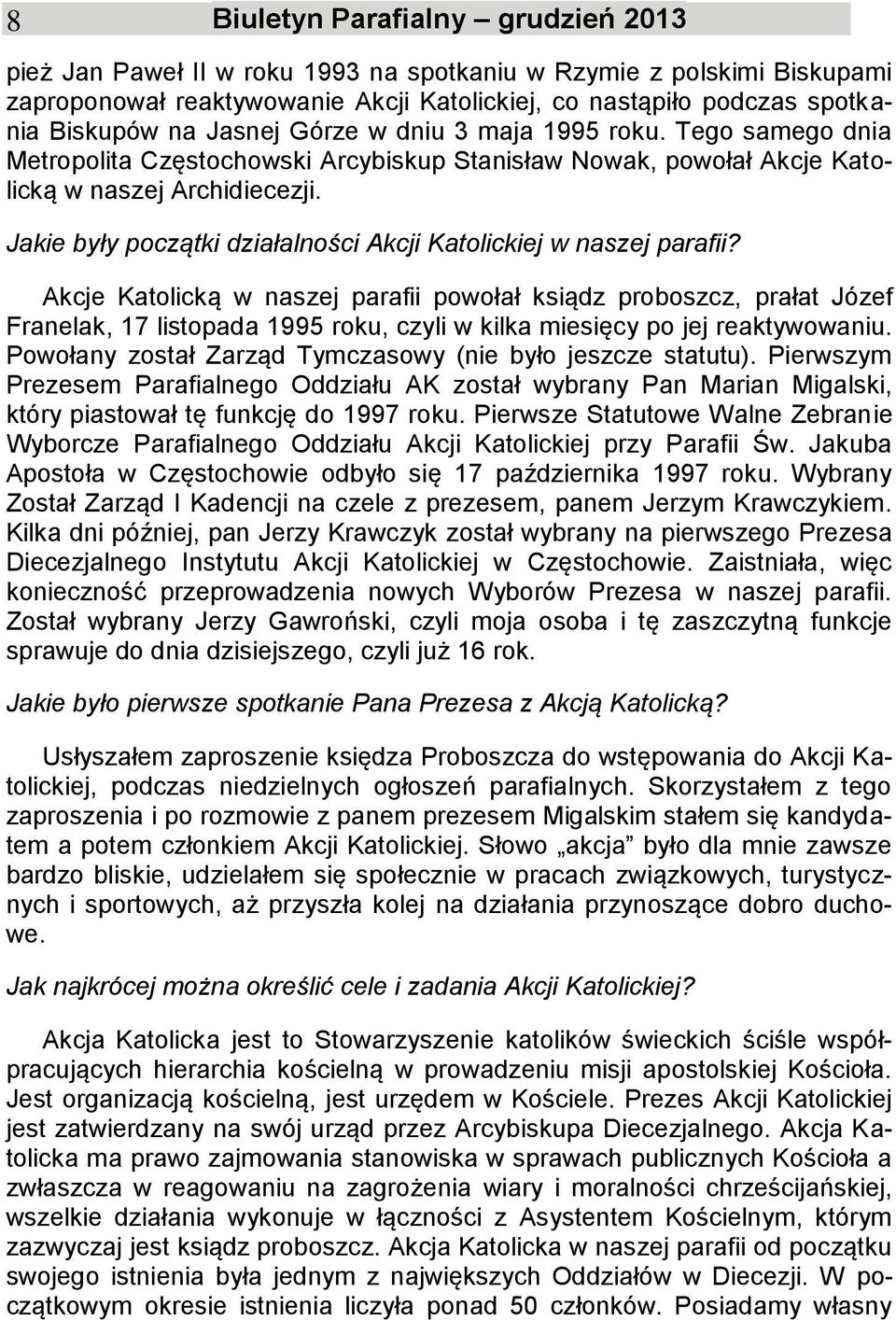 Jakie były początki działalności Akcji Katolickiej w naszej parafii?
