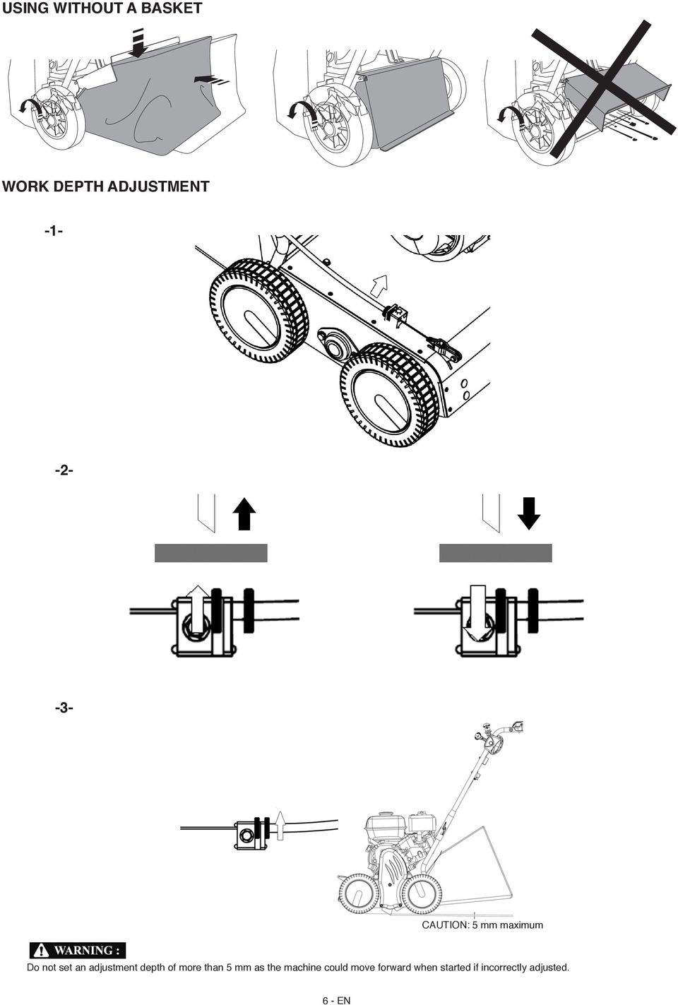 adjustment depth of more than 5 mm as the machine