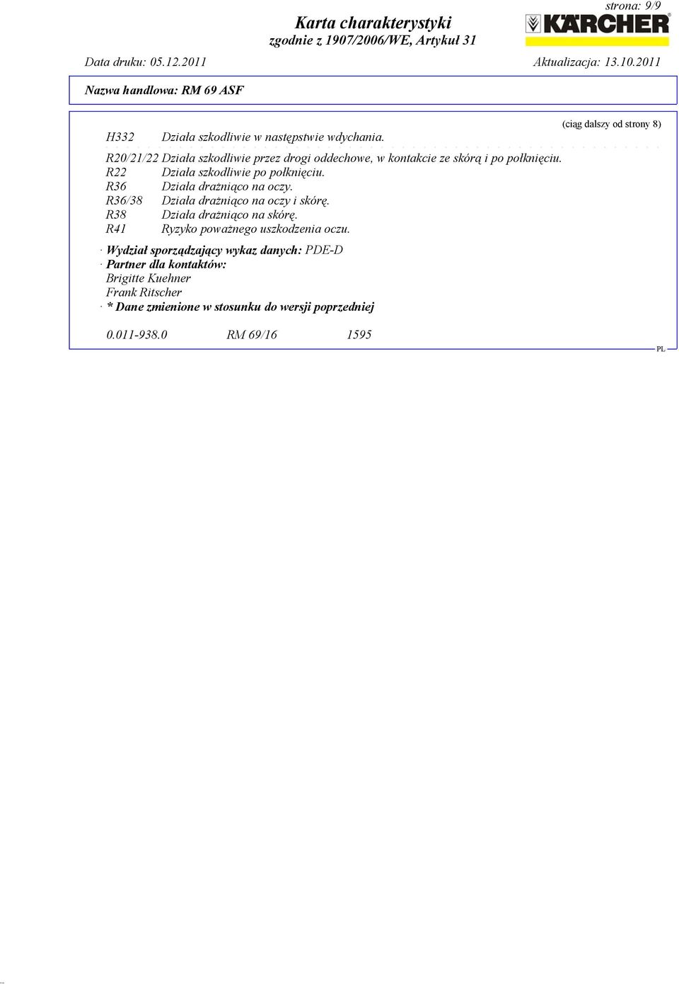 R36 Działa drażniąco na oczy. R36/38 Działa drażniąco na oczy i skórę. R38 Działa drażniąco na skórę.