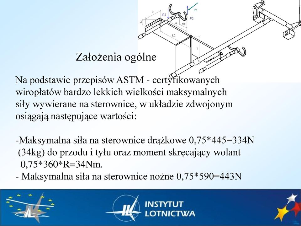 następujące wartości: -Maksymalna siła na sterownice drążkowe 0,75*445=334N (34kg) do przodu