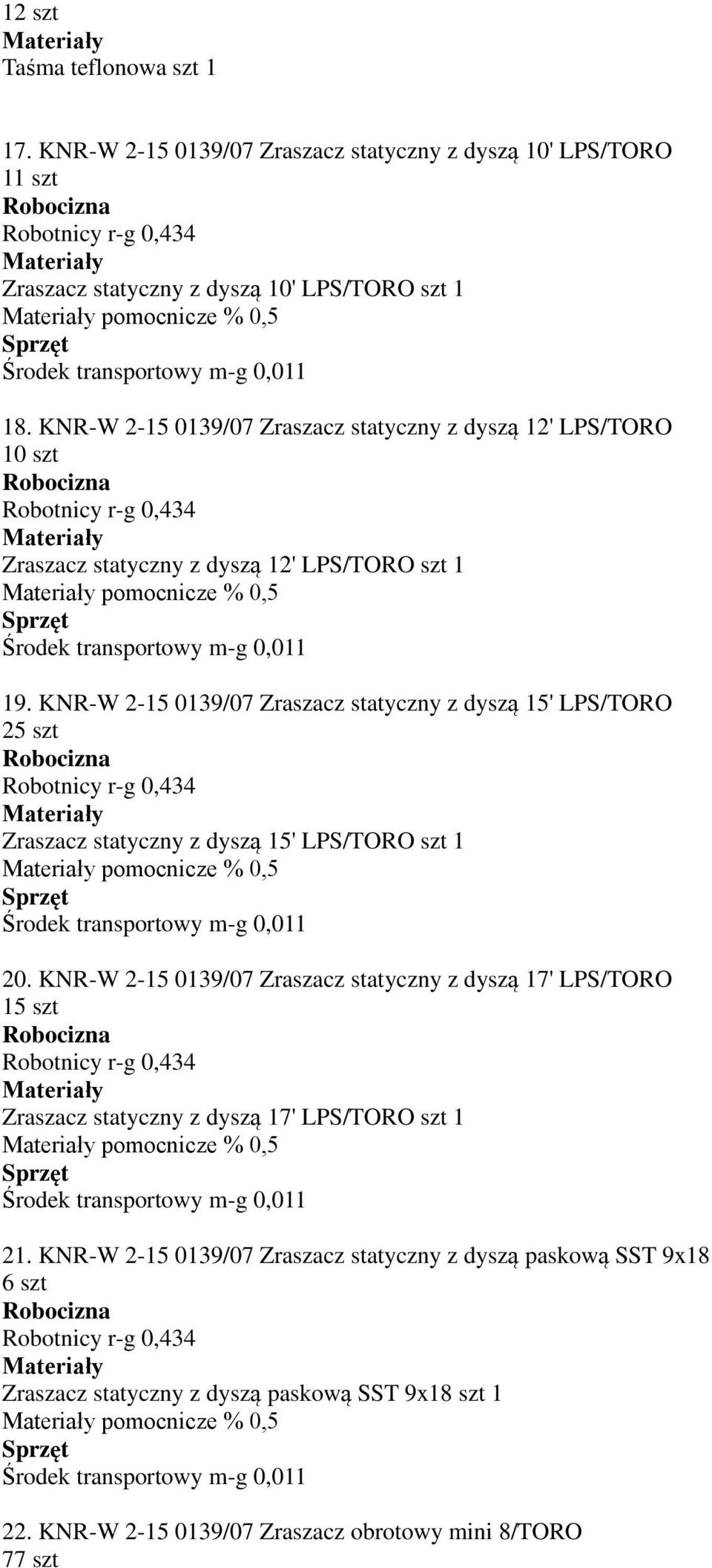 KNR-W 2-15 0139/07 Zraszacz statyczny z dyszą 15' LPS/TORO 25 szt Zraszacz statyczny z dyszą 15' LPS/TORO szt 1 pomocnicze % 0,5 20.