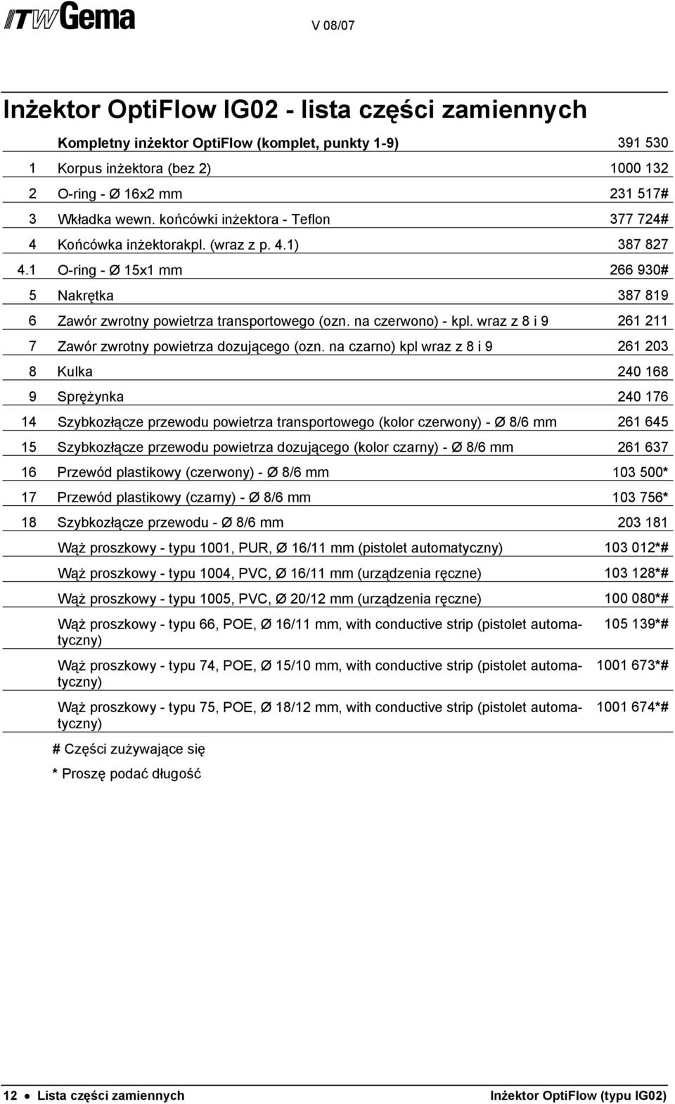 na czerwono) - kpl. wraz z 8 i 9 261 211 7 Zawór zwrotny powietrza dozującego (ozn.