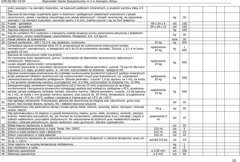 ceramicznych, płytek z kamienia naturalnego oraz płytek betonowych i mozaiki ceramicznej, do stosowania kg 30 wewnątrz i na zewnątrz budynków, szerokość spoiny 2-6 mm, średnie zuŝycie 1 kg na 2m2