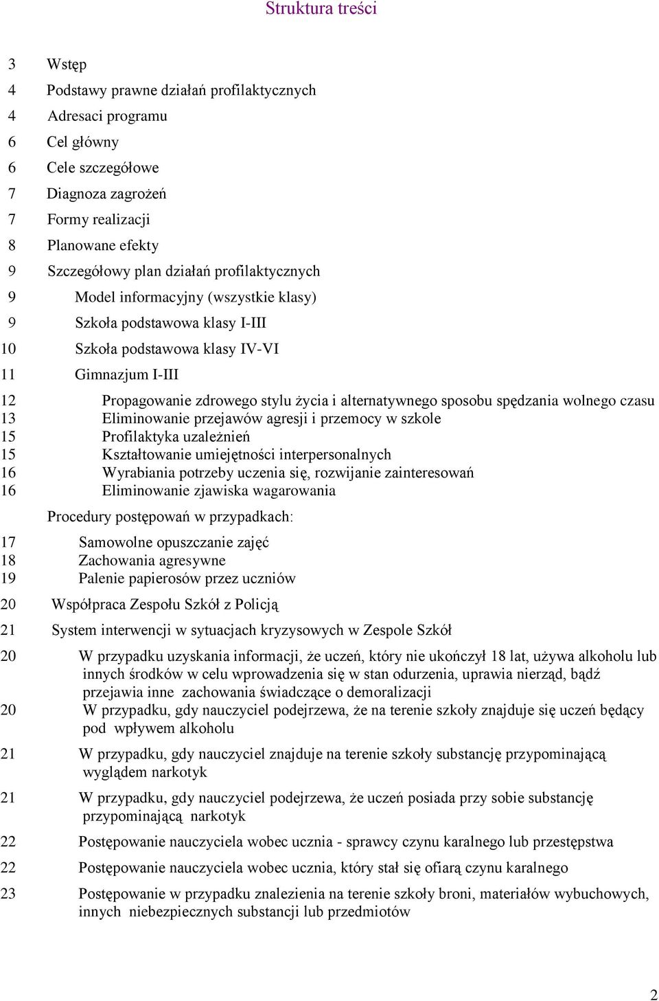 alternatywnego sposobu spędzania wolnego czasu 13 Eliminowanie przejawów agresji i przemocy w szkole 15 Profilaktyka uzależnień 15 Kształtowanie umiejętności interpersonalnych 16 Wyrabiania potrzeby