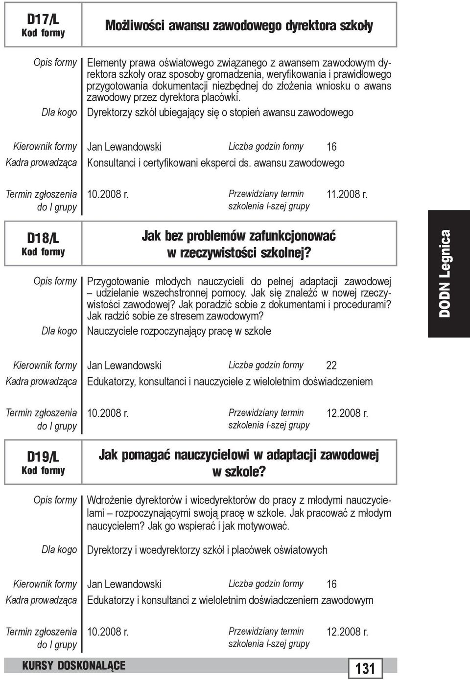 Dyrektorzy szkół ubiegający się o stopień awansu zawodowego Kierownik formy Jan Lewandowski Liczba godzin formy 16 Kadra prowadząca Konsultanci i certyfikowani eksperci ds.