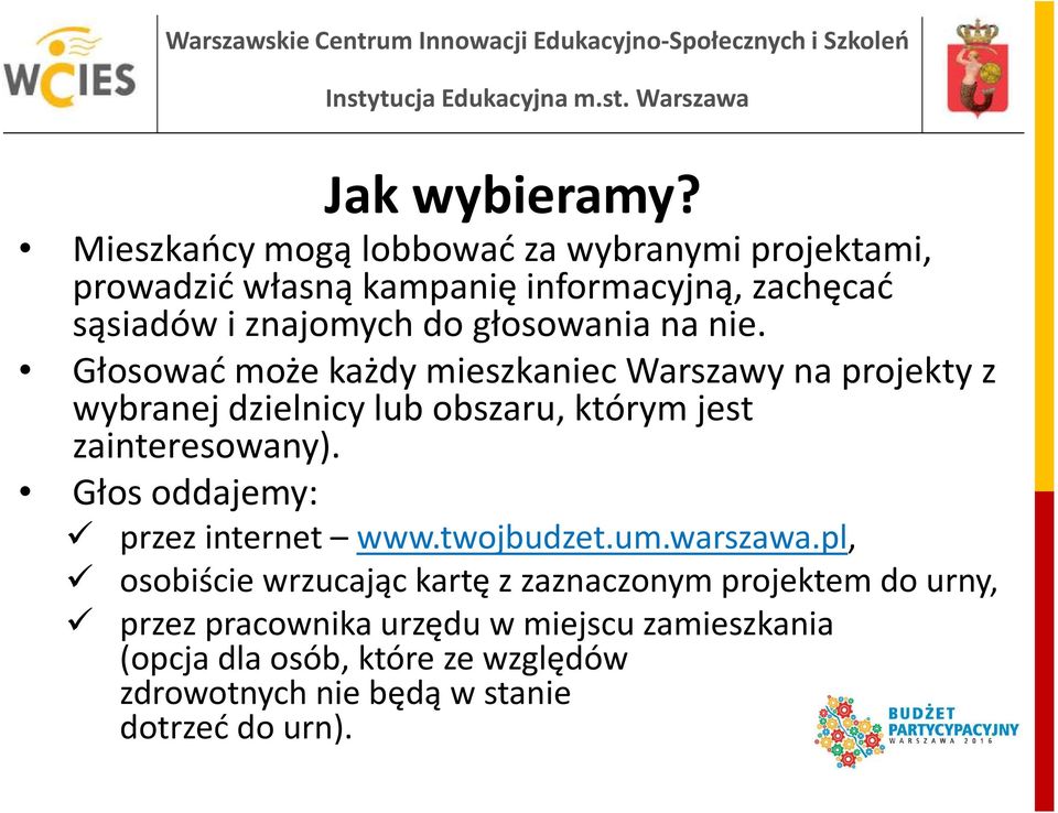 głosowania na nie.