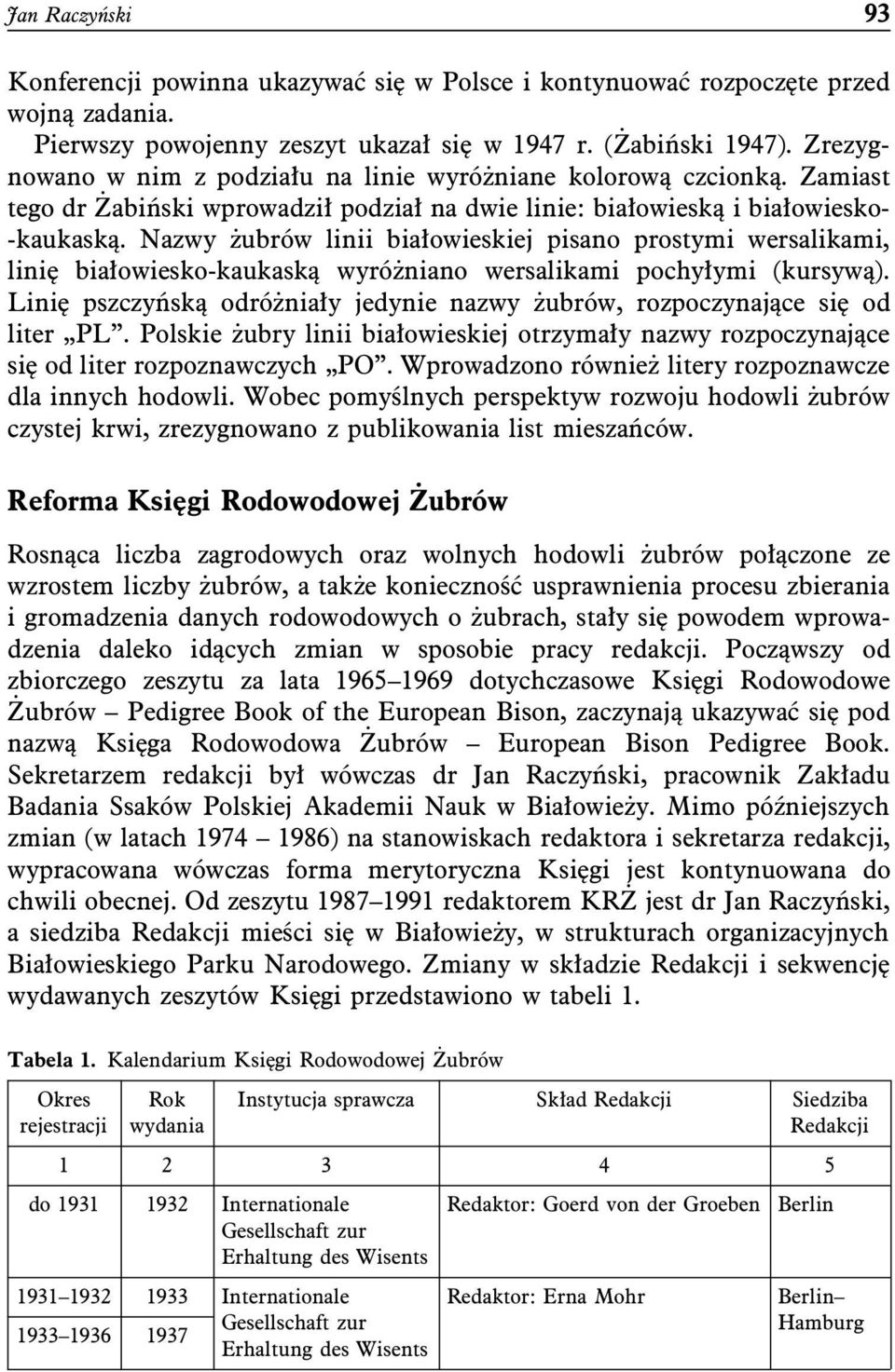 Nazwy żubrów linii białowieskiej pisano prostymi wersalikami, linię białowiesko-kaukaską wyróżniano wersalikami pochyłymi (kursywą).