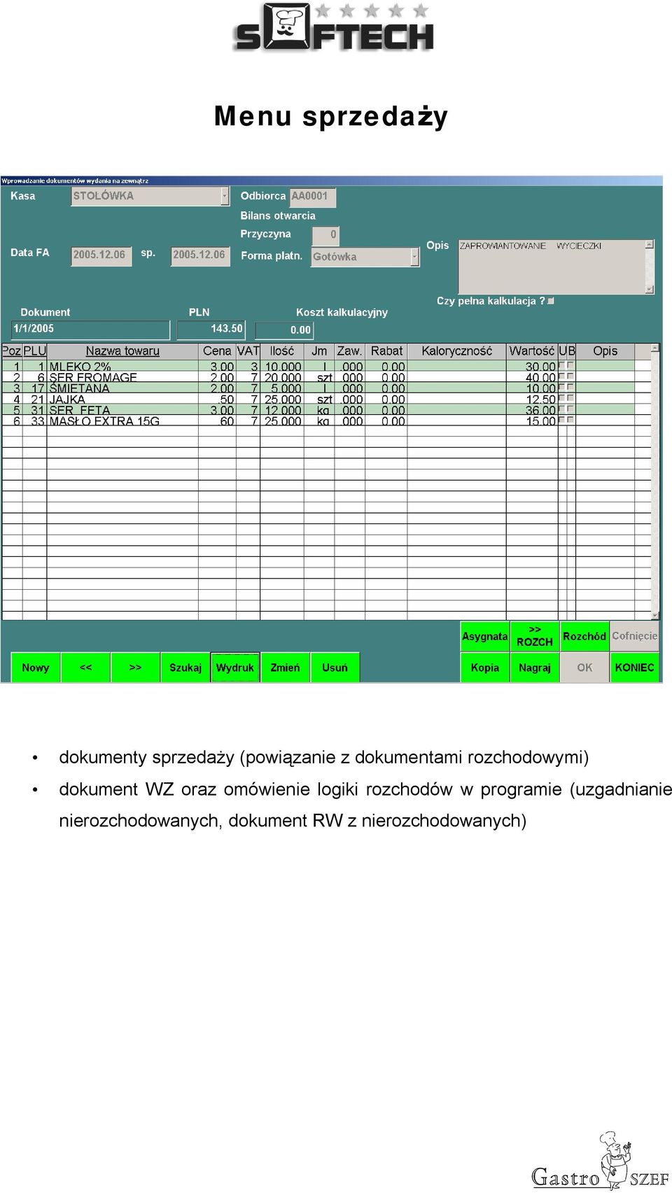 omówienie logiki rozchodów w programie