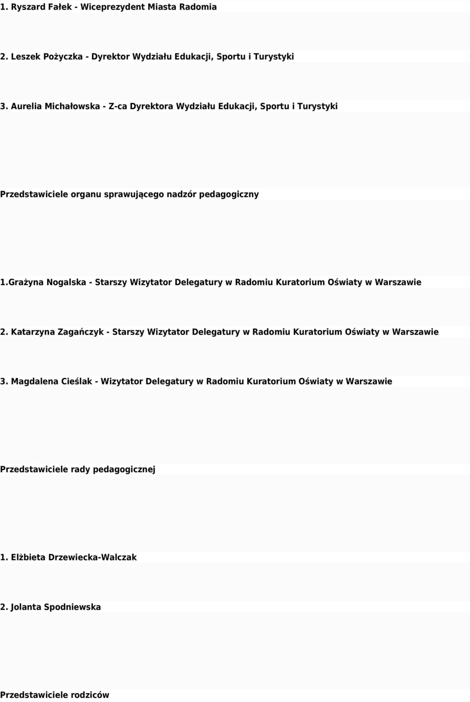Grażyna Nogalska - Starszy Wizytator Delegatury w Radomiu Kuratorium Oświaty w Warszawie 2.