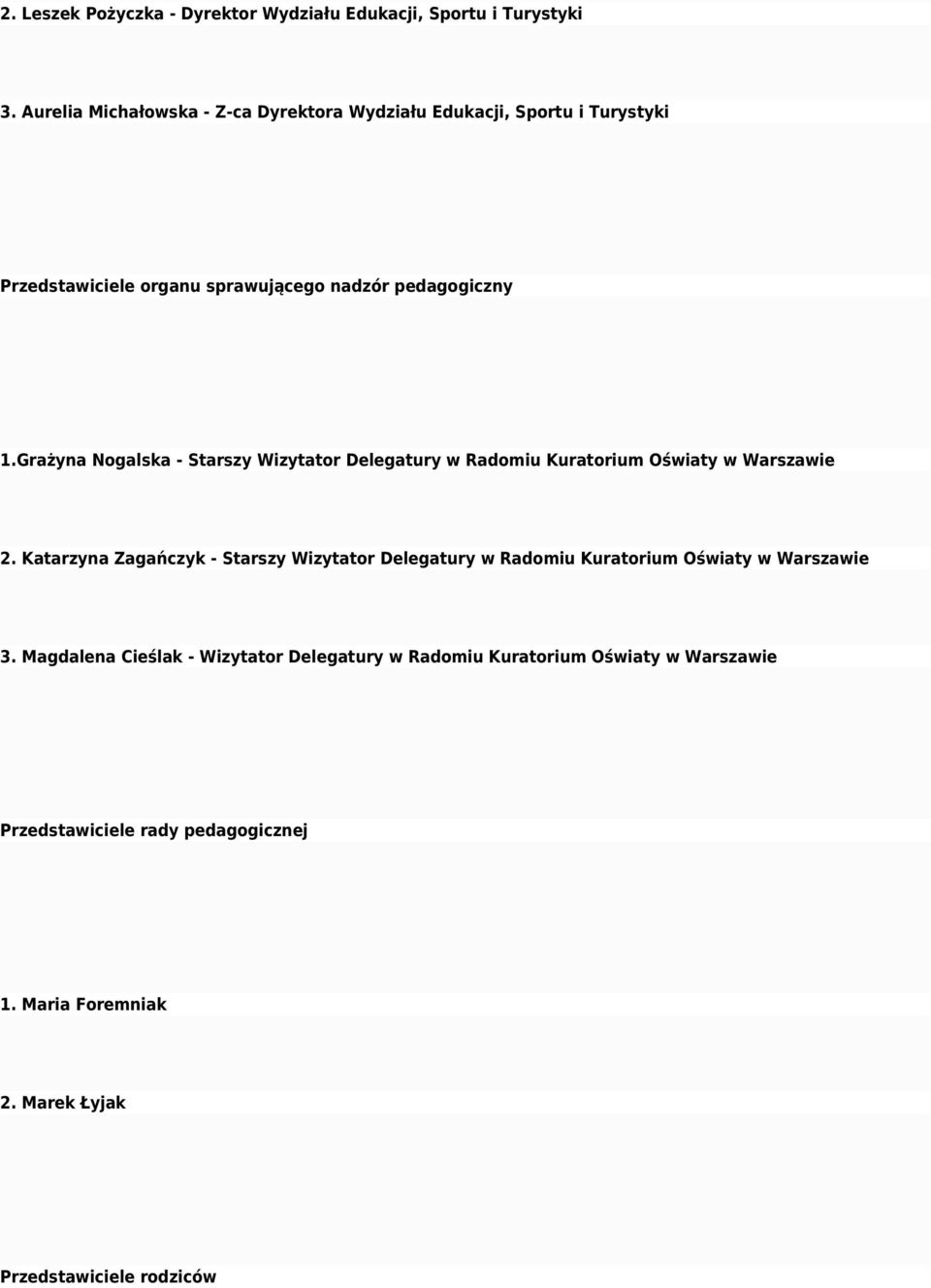 Grażyna Nogalska - Starszy Wizytator Delegatury w Radomiu Kuratorium Oświaty w Warszawie 2.