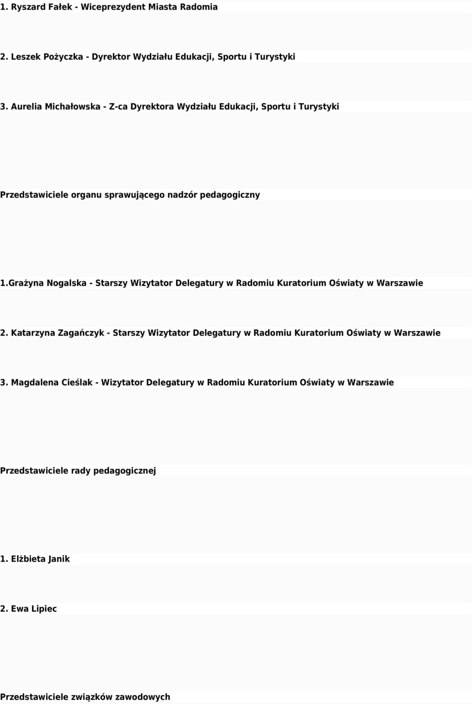 Grażyna Nogalska - Starszy Wizytator Delegatury w Radomiu Kuratorium Oświaty w Warszawie 2.